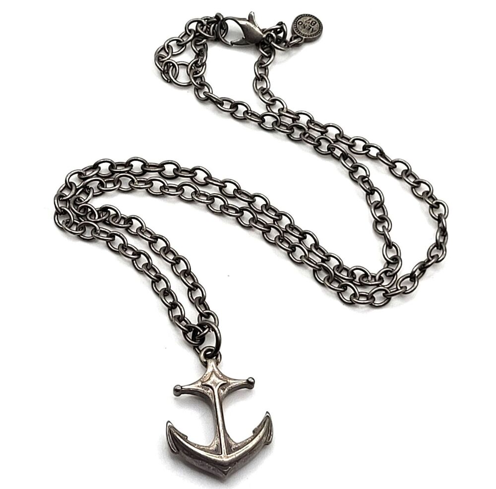 Aero 1987 Anchor Pendant Necklace Oxidized Gray Classic Nautical Rolo Chain 20in